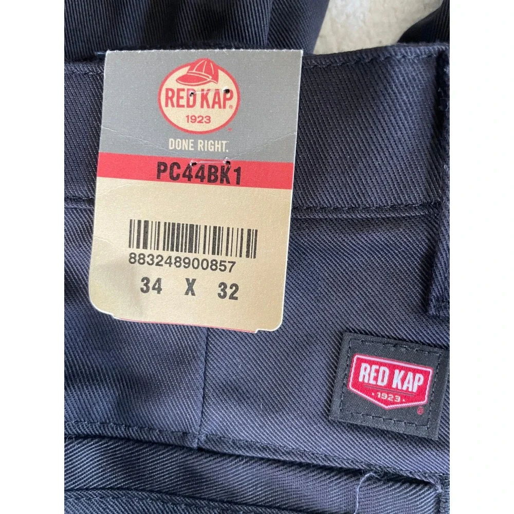 Red Kap Mens 34x32 Work Pants Black PC44BK1 100% Cotton Straight Leg